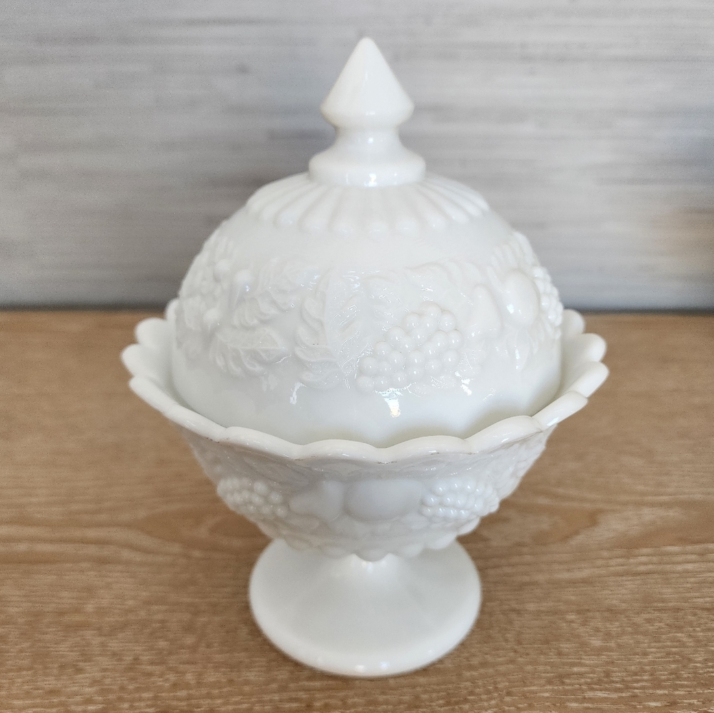 Vintage Westmoreland Milk Glass Lidded Pedestal Dish